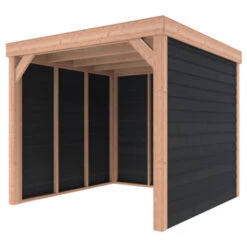 Overkapping Douglas Hout Zwart Met Achterwand En 2 Zijwanden 270x270 Cm -Tuinartikelen Winkel 123 1952